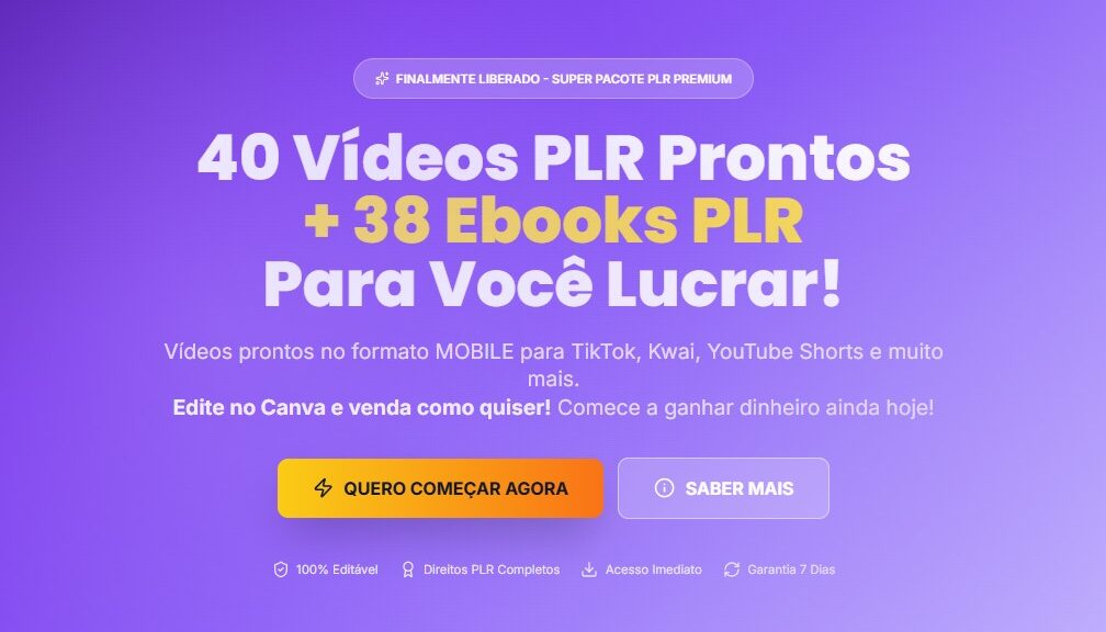 Página de Venda 40 Vídeos Prontos e Editáveis